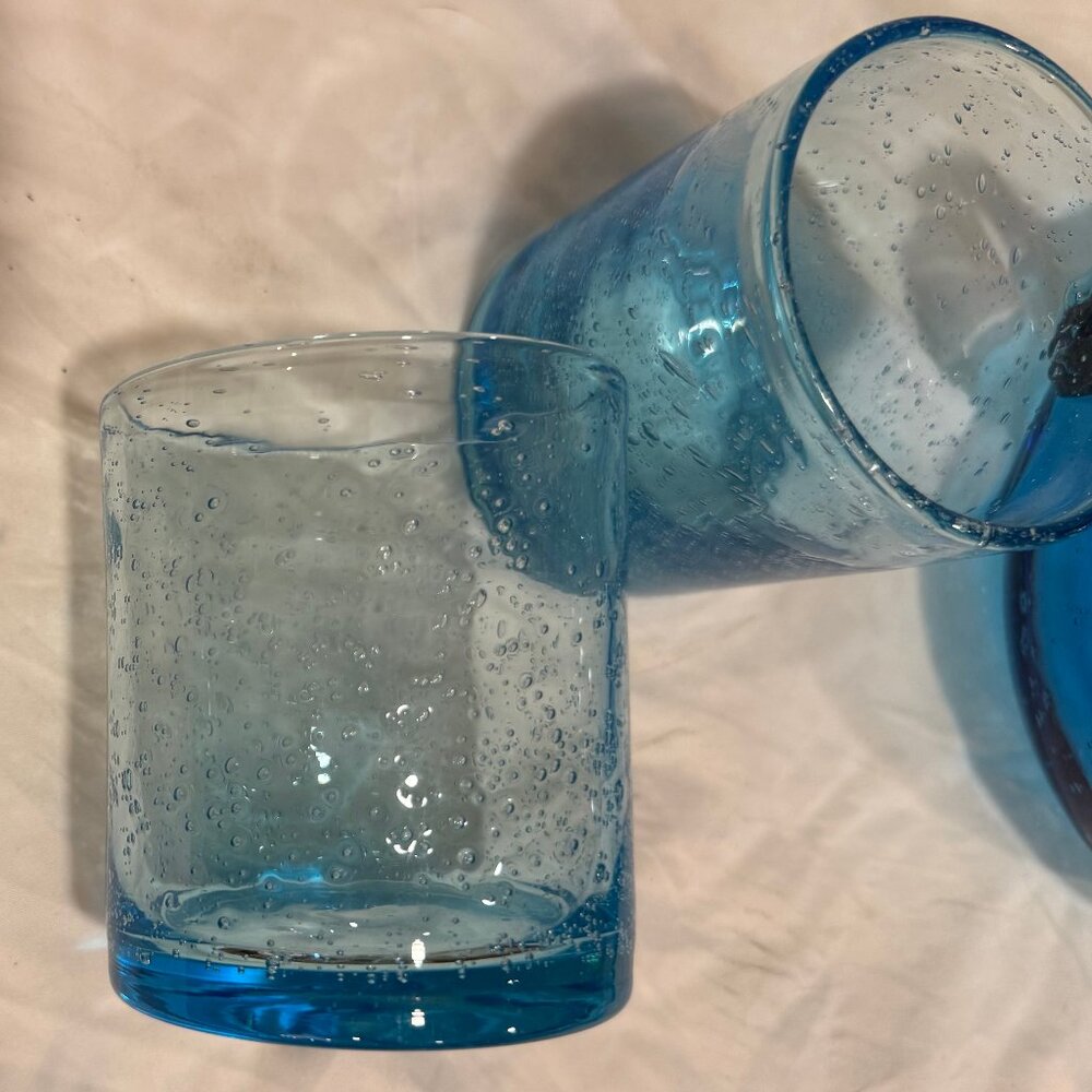 Artland Iris 90oz Handblown Glass Pitcher Turquoise w/ 4 Double Old Fashioned - Picture 12 of 12
